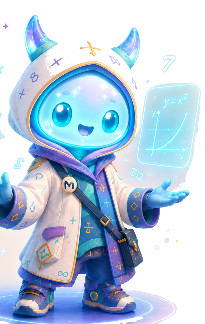MathoKido, a friendly cosmic maths guide covered in glowing equations